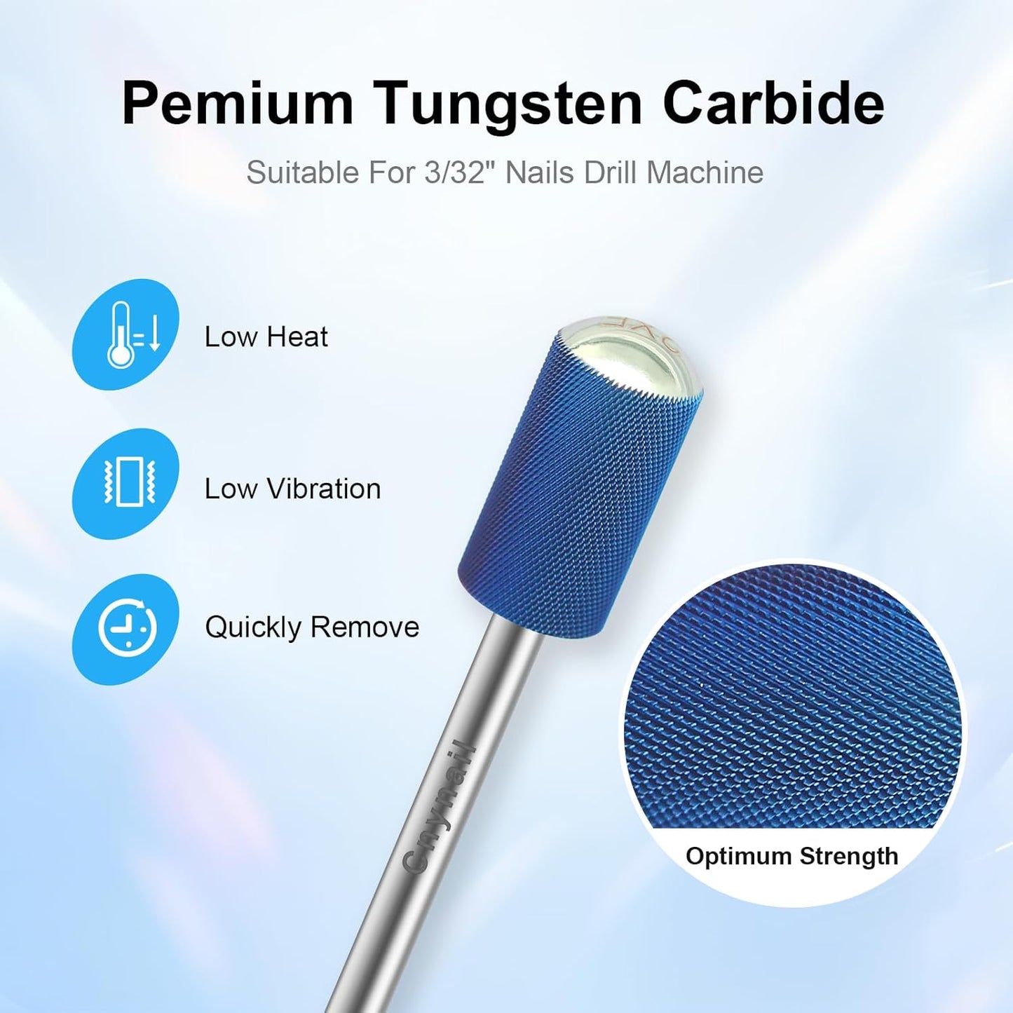3/32" Large Barrel Smooth Round Top Tungsten Carbide Nail Drill Bit Safety Bit for Gel & Acrylic Removal, 2-Way Rotating Efile Tip, Salon Electric File Accessory (XXF Grit, Blue)