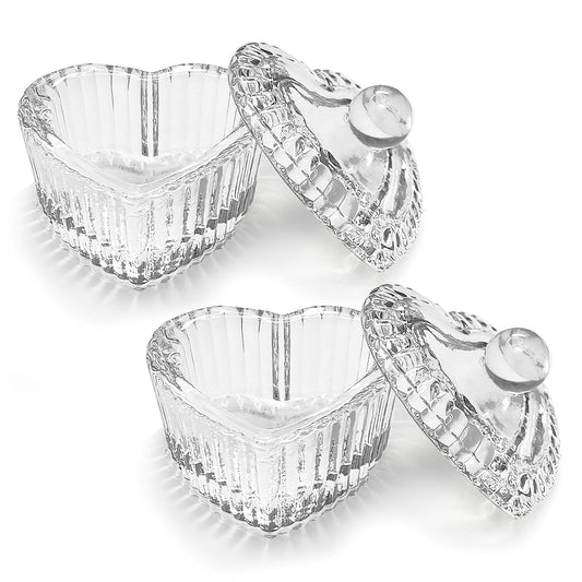 Crystal Sweet Heart Shape Acrylic Liquid Powder Glass Dappen Dish Glass Cup w Cap Lid Bowl for Acrylic Nail Art Transparent Kit (HJ-NAPB018-Clear-2pcs)