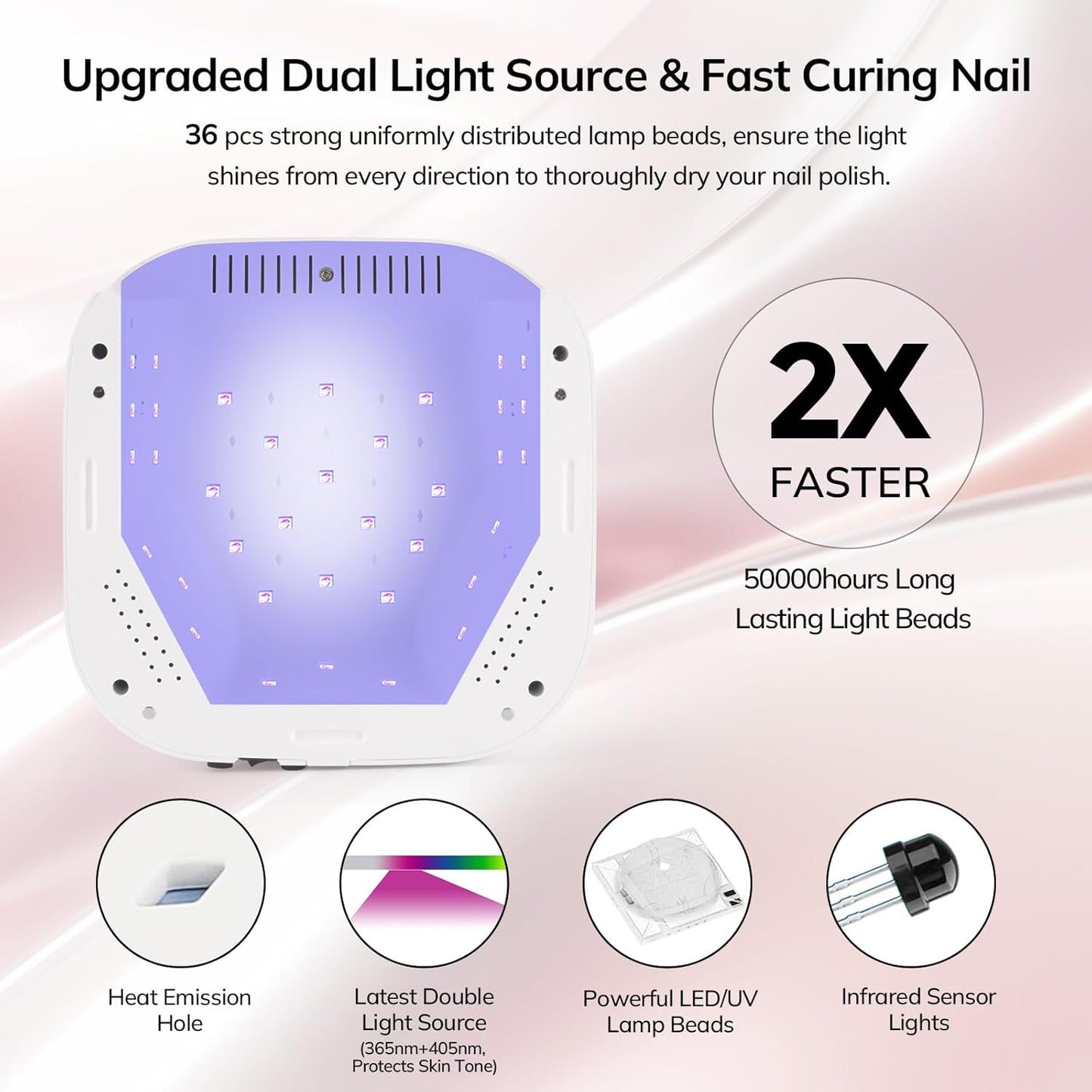 Lavinda UV LED Nail Lamp 54W Cordless Gel Nail Light, Rechargeable UV Lamp for Nails, Professional LED Nail Dryer with Timer & Display for Gel Nails Salon Home Use Matte Macaron Pink
