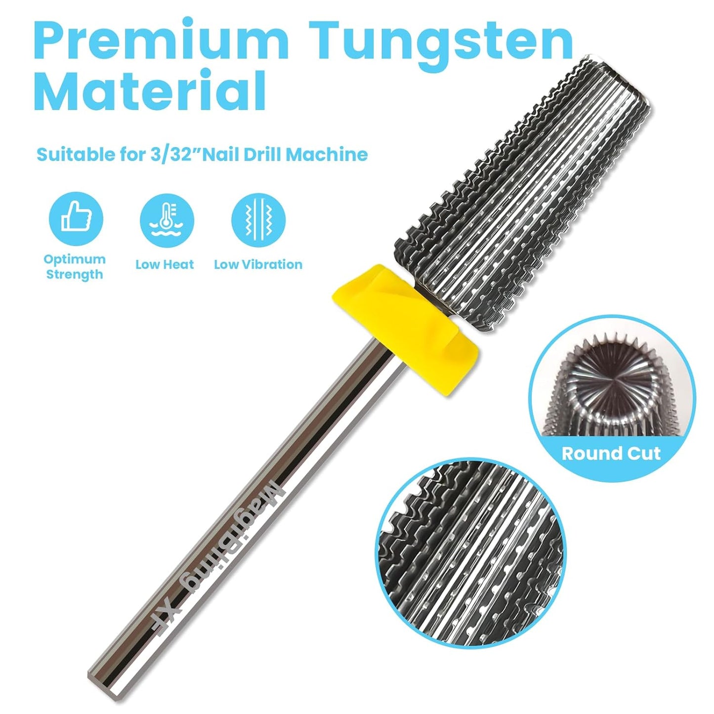 5 in 1 Nail Drill Bits, Straight Cut 3/32'' Professional Tungsten Carbide Bits, Two-way Rotation Easy for Left Hand, Hard Soft Gel Removal Fast Manicure Polishing, Extra Fine