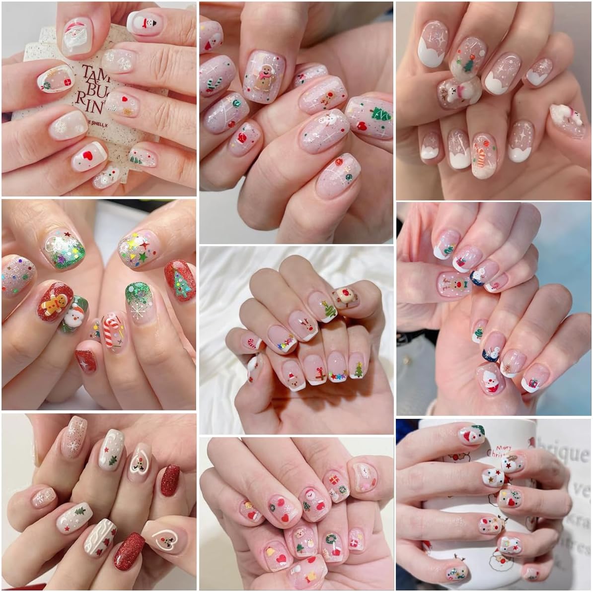 Glitter Christmas Nail Art Stickers for Set 3D Self- Adhesive Nail Supplies Snowflake Elk Santa Claus Cute Penguin Deer Snowman Nail Decals with Design Sparkly Xmas Winter Nail Decoration for Women