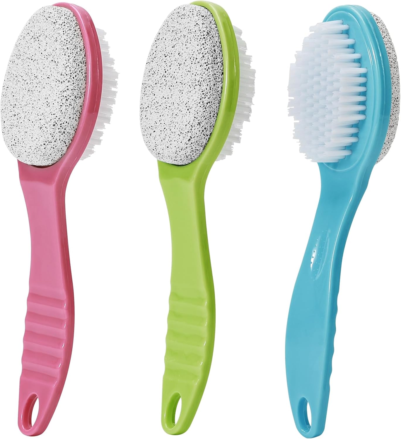 Foot Callus Remover, Double-Sided Pumice Stone Brush for Feet (Blue, Green, Rose Pink, 3 Pack)