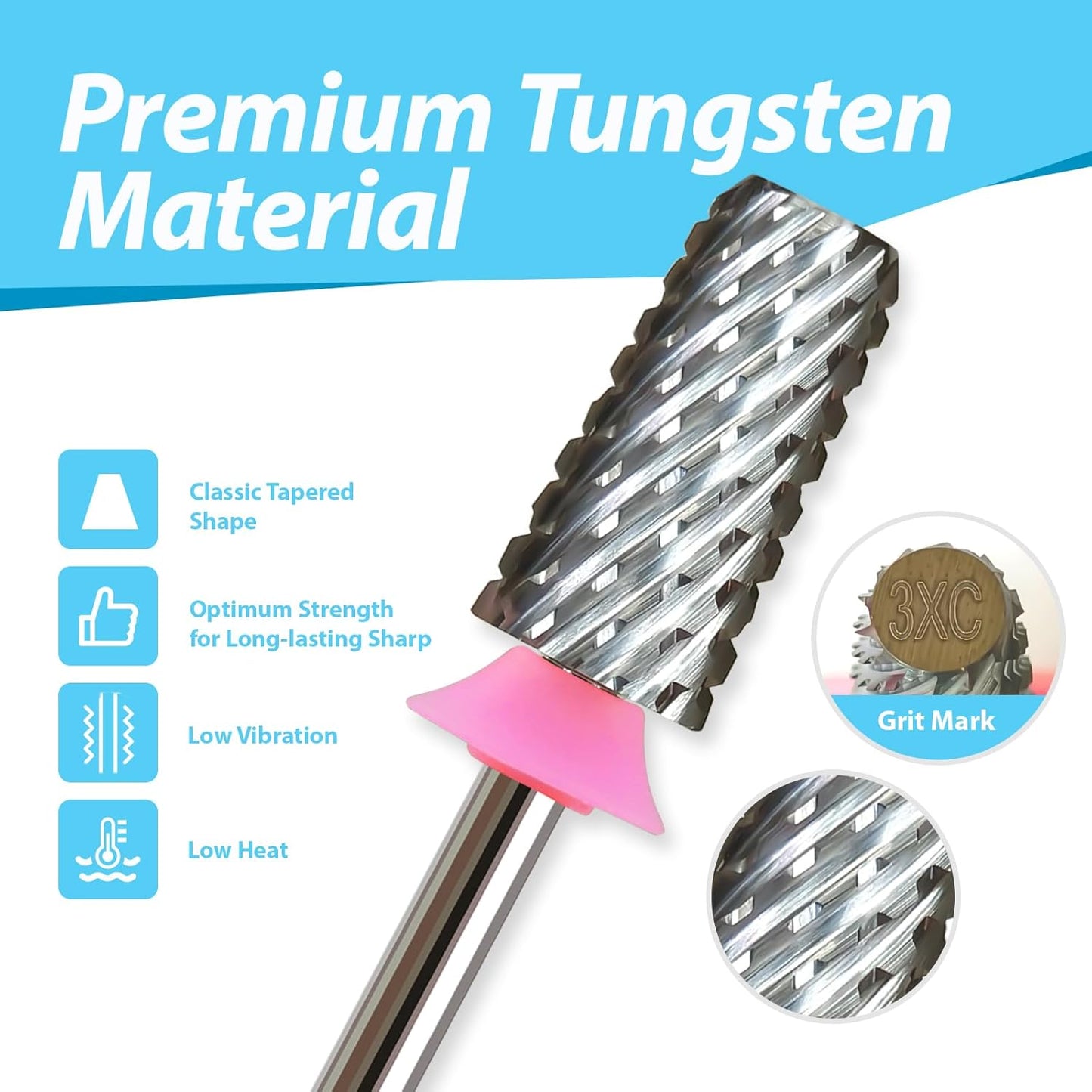 Professional Nail Drill Bits, Tungsten Carbide Cross Cut Tapered Barrel 3/32'' Safety Bits, Left and Right Hand Use, Remove Gel Fast, Manicure Pedicure Cuticle Gel Polishing, Triple Coarse.