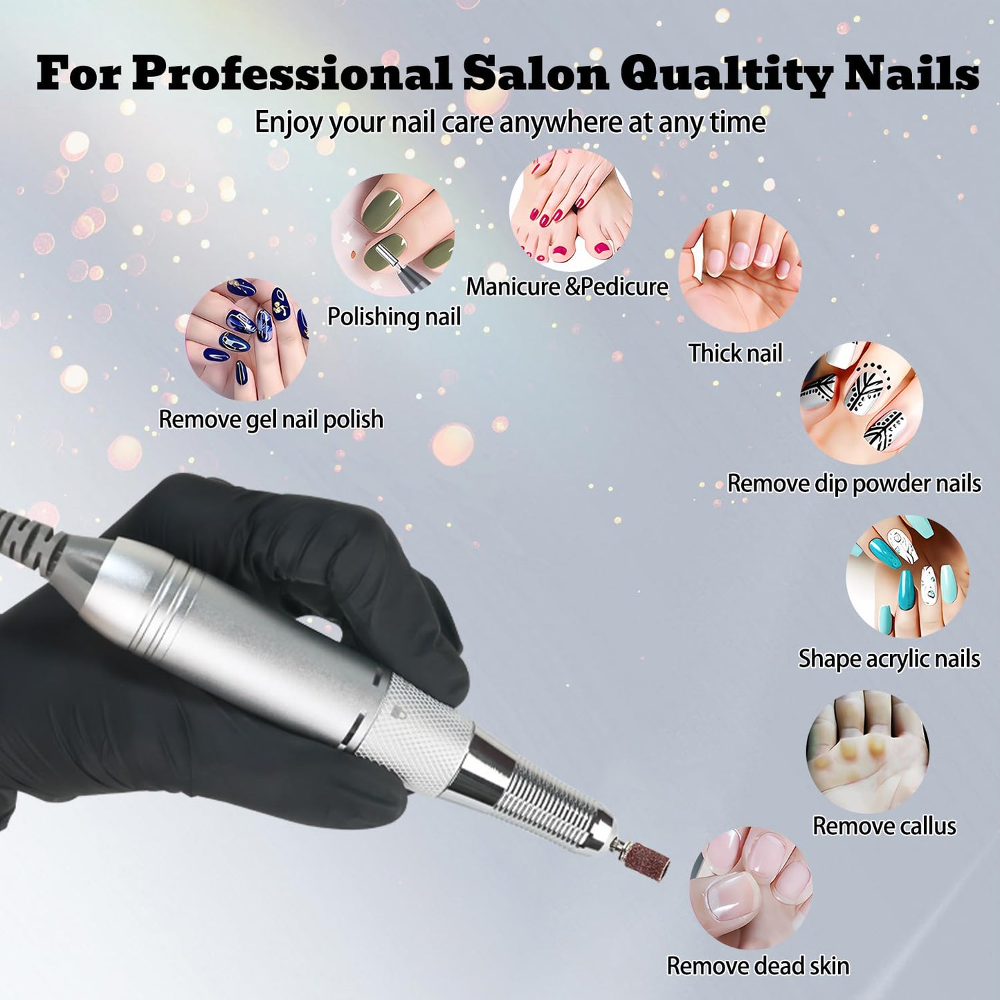 Electric Nail Drill Machine 35000RPM Professional Portable Nail File Cordless Rechargeable Nail Efile for Acrylic Gel Nails Manicure Pedicure Polishing Shape Tools for Salon (Pink)