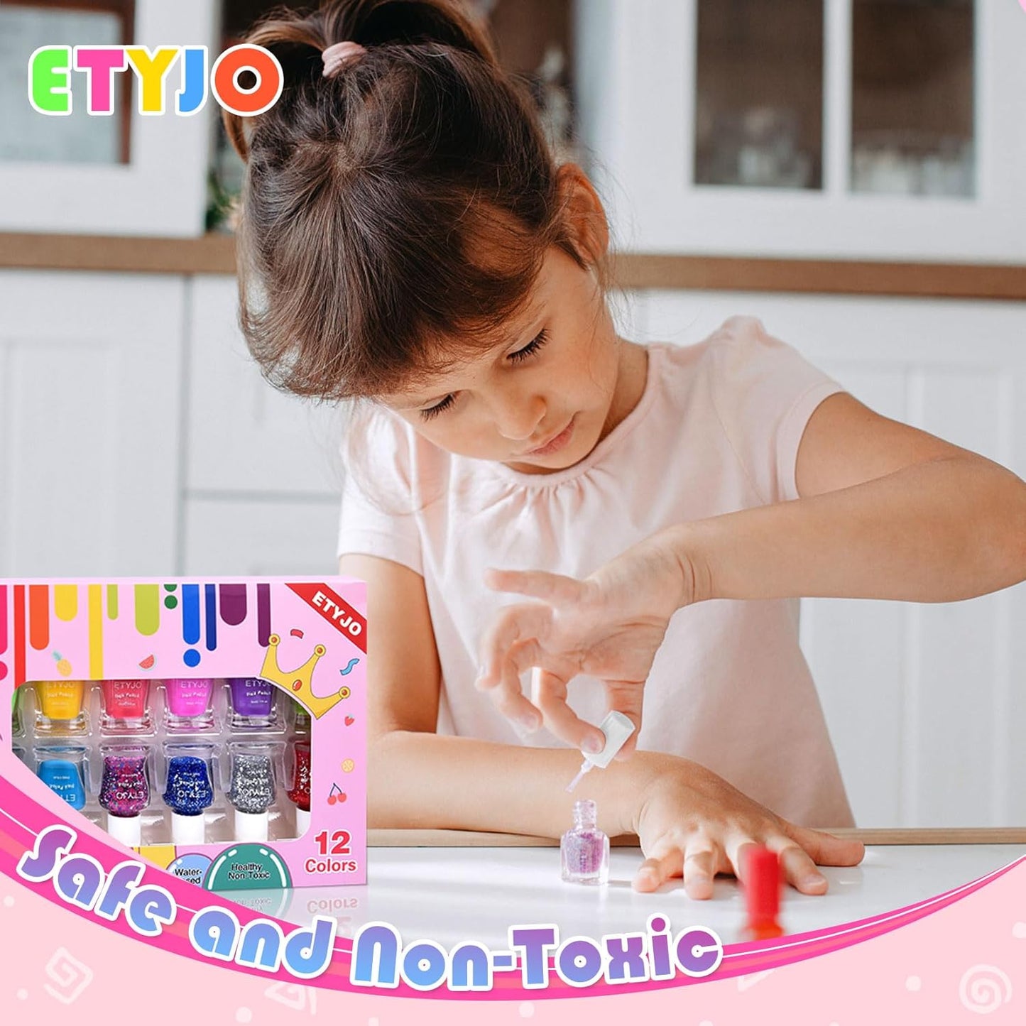 Kids Nail Polish - 12 Colors Rainbow Nail Polishs, Non-Toxic Water-Based Peel Off Nail Polish Set, Gift Kit Set for Kids Girls, Ages 3+