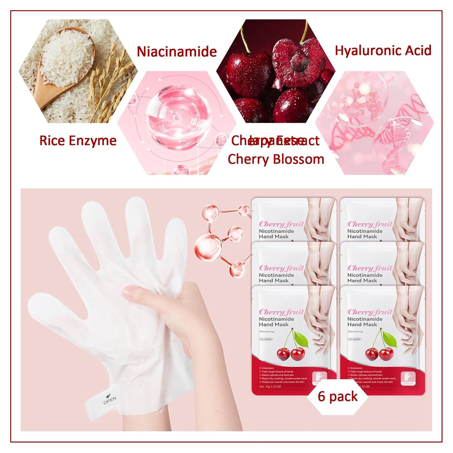 Hand Masks Moisturizing Gloves,6 Pairs Hydrating Hand Peel Masks Gift Set for Dry Cracked Hands Care,Long-lasting and Non-greasy Hand Moisturizer Gloves for Women B