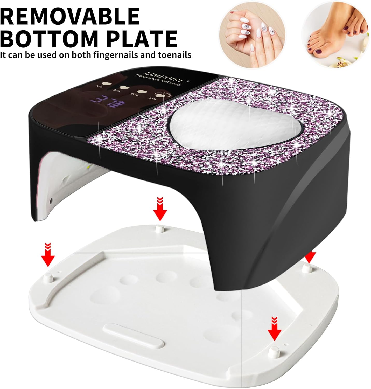 LimeGirl UV LED Nail Lamp Kit for Gel Polish Professional Fast Curing Black Dryer Light Set with 4 Timer Settings Cordless Rechargeable Nail Art Cure Machine for Manicure Pedicure at Home and Salon