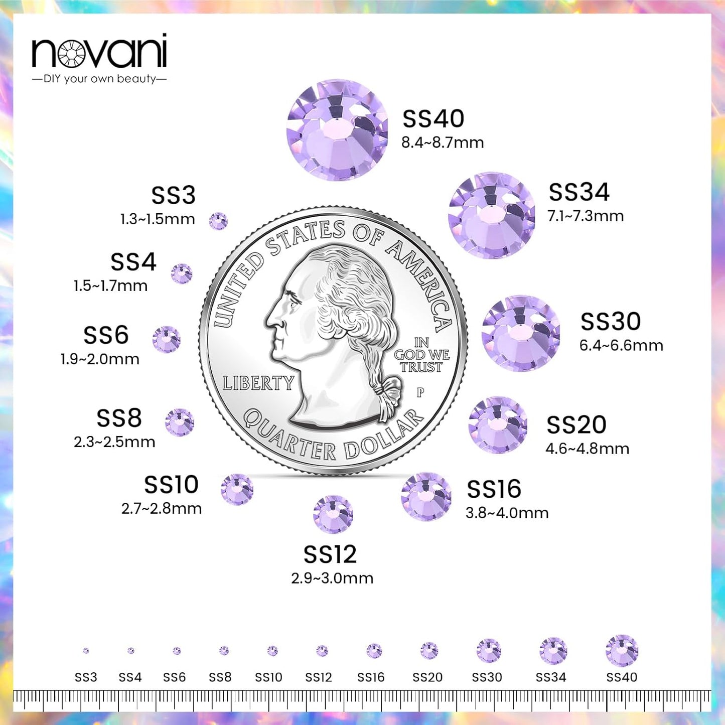 Novani Crystal Rhinestones, Flatback Loose Gemstones 1440pcs Glass Rhinestones for Clothes Shoes Crafts Makeup Nail Art and DIY Decorations(SS16, Lavender)