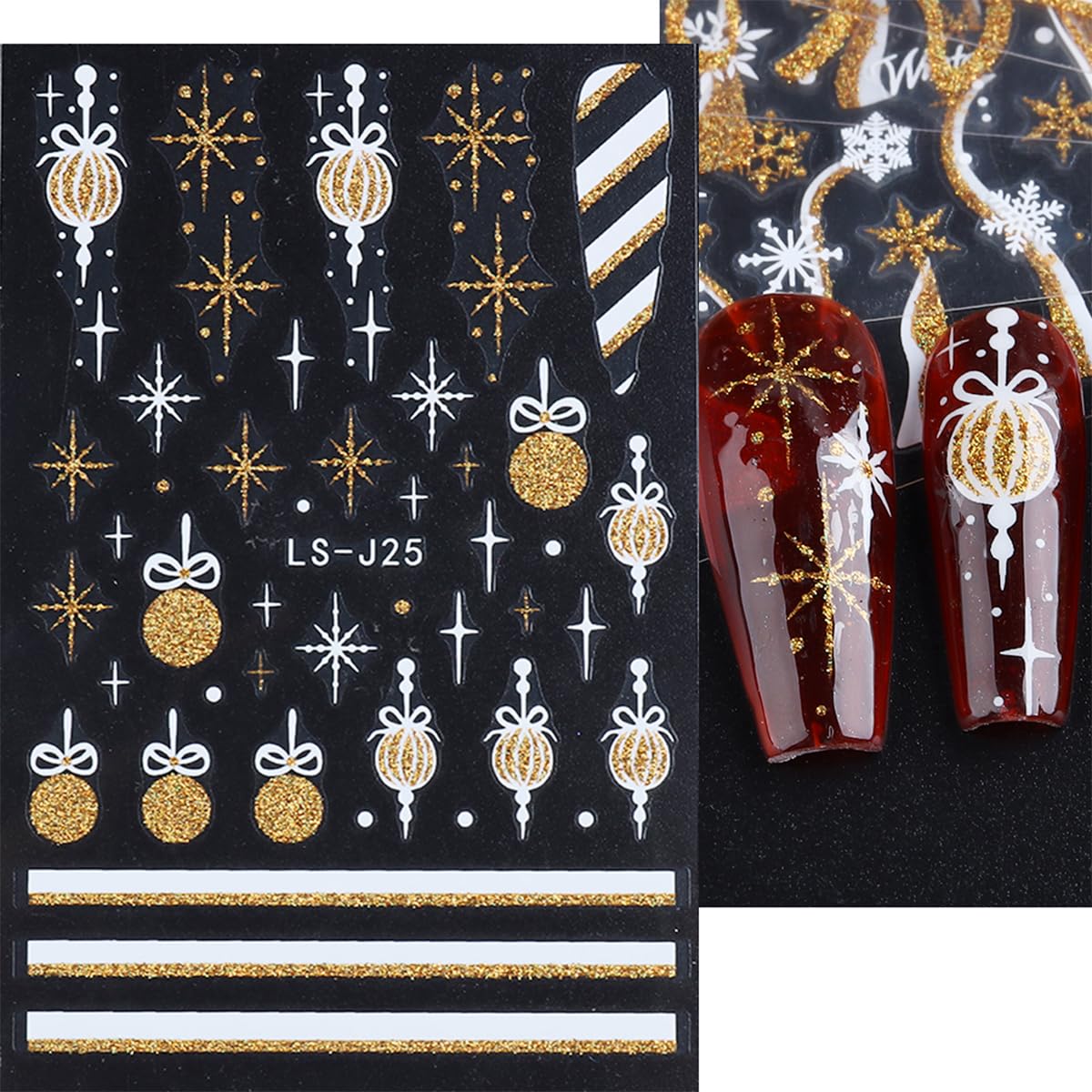 JMEOWIO 8 Sheets Christmas Glitter Nail Art Stickers Decals Self-Adhesive Silver Snowflake Nail Supplies Nail Art Design Decoration Accessories