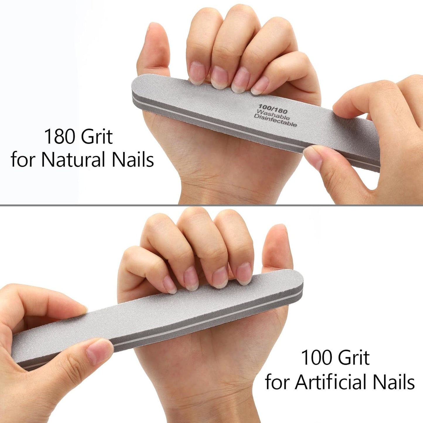 Nail Buffers Blocks 10 Pcs Double Sided Professional Nail File 100/180 Grit for Acrylic/Natural Nails, Gray