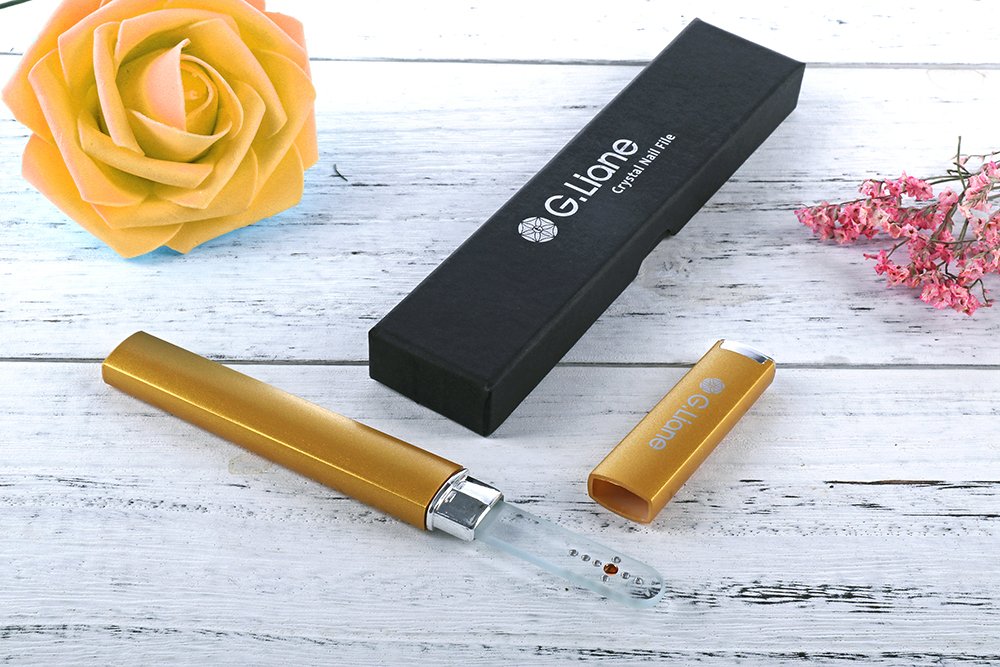 Glass Manicure File with Austria Crystals Shape and Smooth Nail File Tool with Case Best for Gentle & Safe Nail Care Kit for Beautiful Fingernails (Gold Cross)