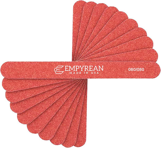 Empyrean Premium Nail Files | Made in USA | Extra Coarse 080/080 | Disinfectable Washable Reuseable | Red Mylar Cushion File