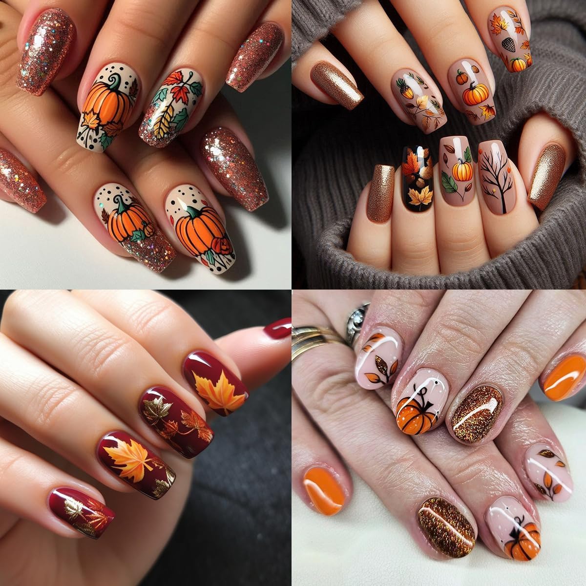 6 Sheets Fall Nail Stickers 5D Embossed Autumn Maple Leaf Nail Art Decals Thanksgiving Pumpkins, Fox, Squirrel, Ginkgo Leaf Design Self-Adhesive Fall Stickers for Nails DIY Manicure Supplies
