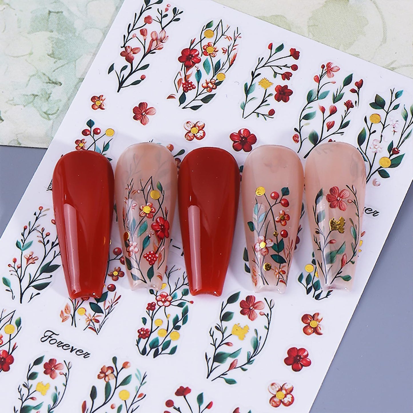 Flower Nail Stickers for Nail Art 3D Self-Adhesive Lily Hibiscus Tulip Flowers Nail Stickers Fall Floral Nail Decals Supplies for Women DIY Manicure Supplies Accessories 4 Sheets