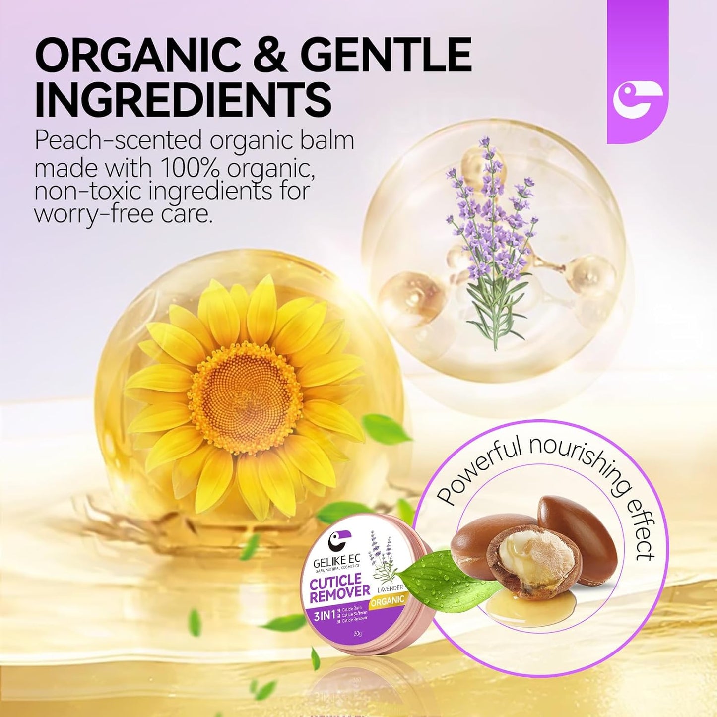 gelike ec Nail Care Cream Organic for Women: Lavender Natural Cuticle Softener Repair Cream for Dry and Splitting Cuticles & Rough and Rigid Skin