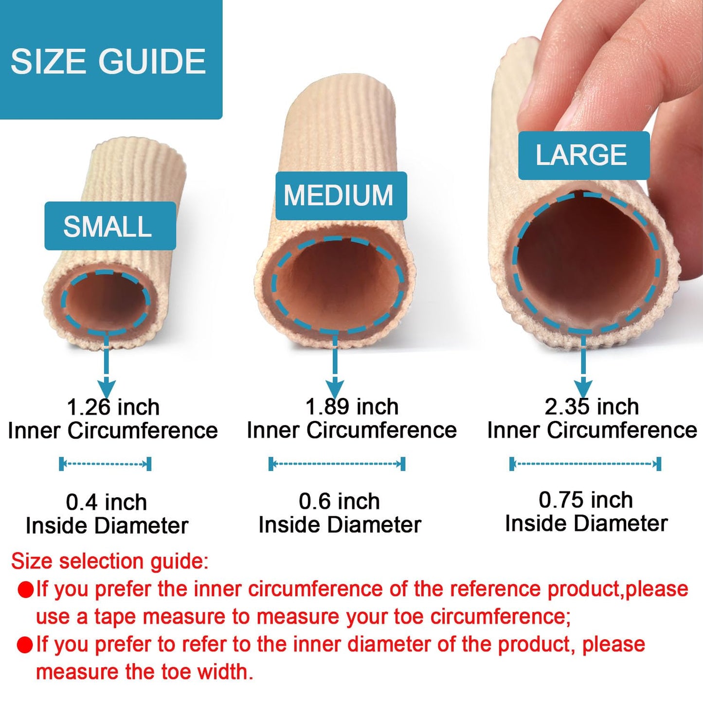 Cuttable Toe Tubes Sleeves 5 Pack, Made of Elastic Fabric Lined with Silicone Gel. Toes Sleeve Protectors Relief Toe Pressure Pain, Corn and Calluses Remover