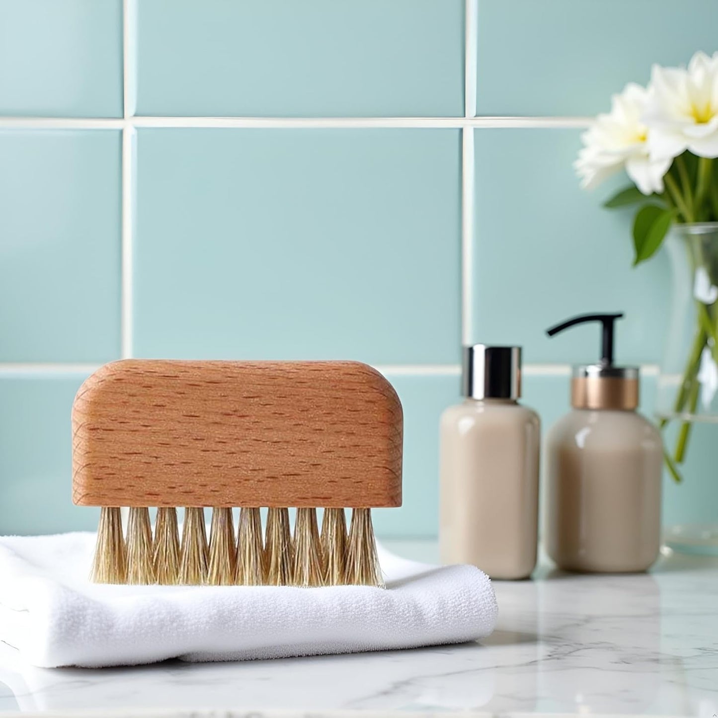 Brown Wooden Nail Brush, Natural Beech Wood Bristle Nail Brush Non-Slip Fingernail Hand Scrub Brush Nails and Toes Cleaning Tools Accessories