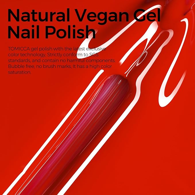 TOMICCA Red Gel Polish - Soak Off UV Nail Polish Quick Dry, Long Lasting Manicure Salon DIY Nails Polish Gel Colors