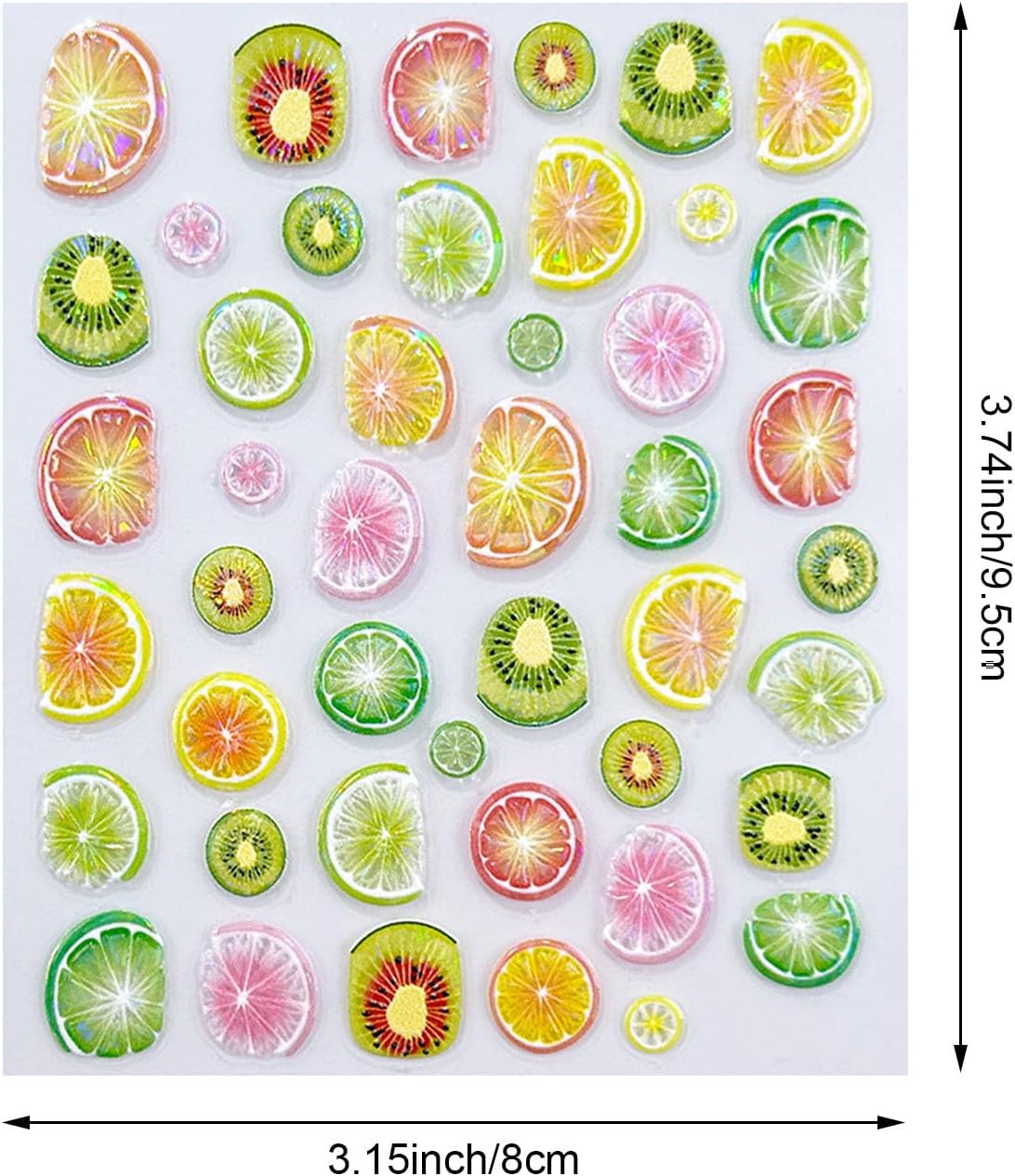 5D Embossed Fruit Nail Art Stickers, Lemon Kiwi Design, Colorful Summer Nail Decals, 2 Pieces