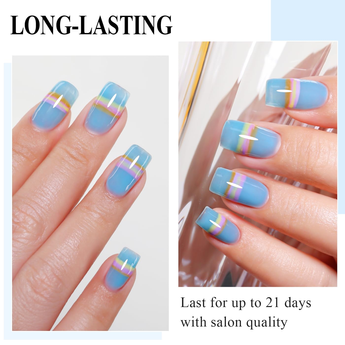 Imtiti Jelly Gel Nail Polish, Bright Blue Sheer Jelly Gel Polish Soak Off UV LED Spring Summer Translucent Art Manicure Salon DIY Design 10ML