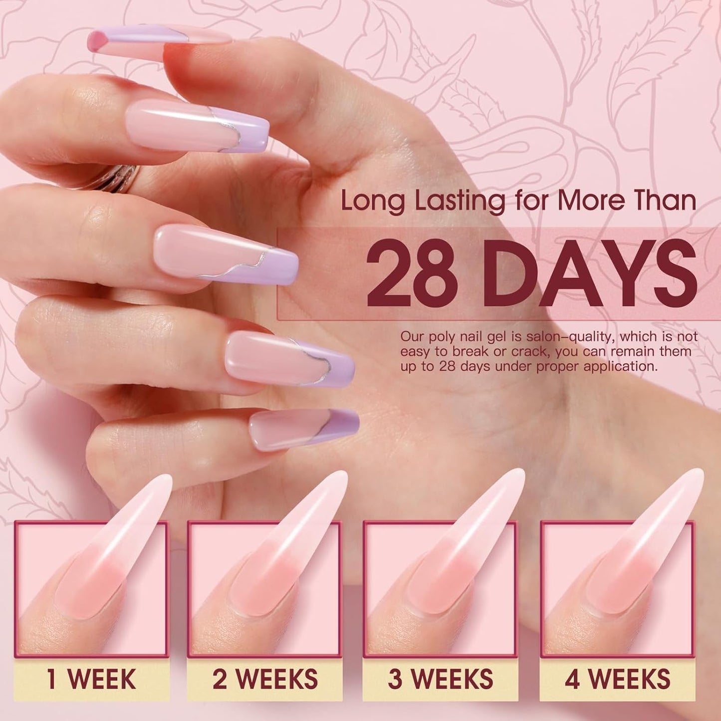 ROSALIND 2 oz Pink Poly Nail Gel, Peach Pink Poly Extension Gel for Nails Nature Color Builder Nail Strengthen Gel Poly Nail Art Design for Women