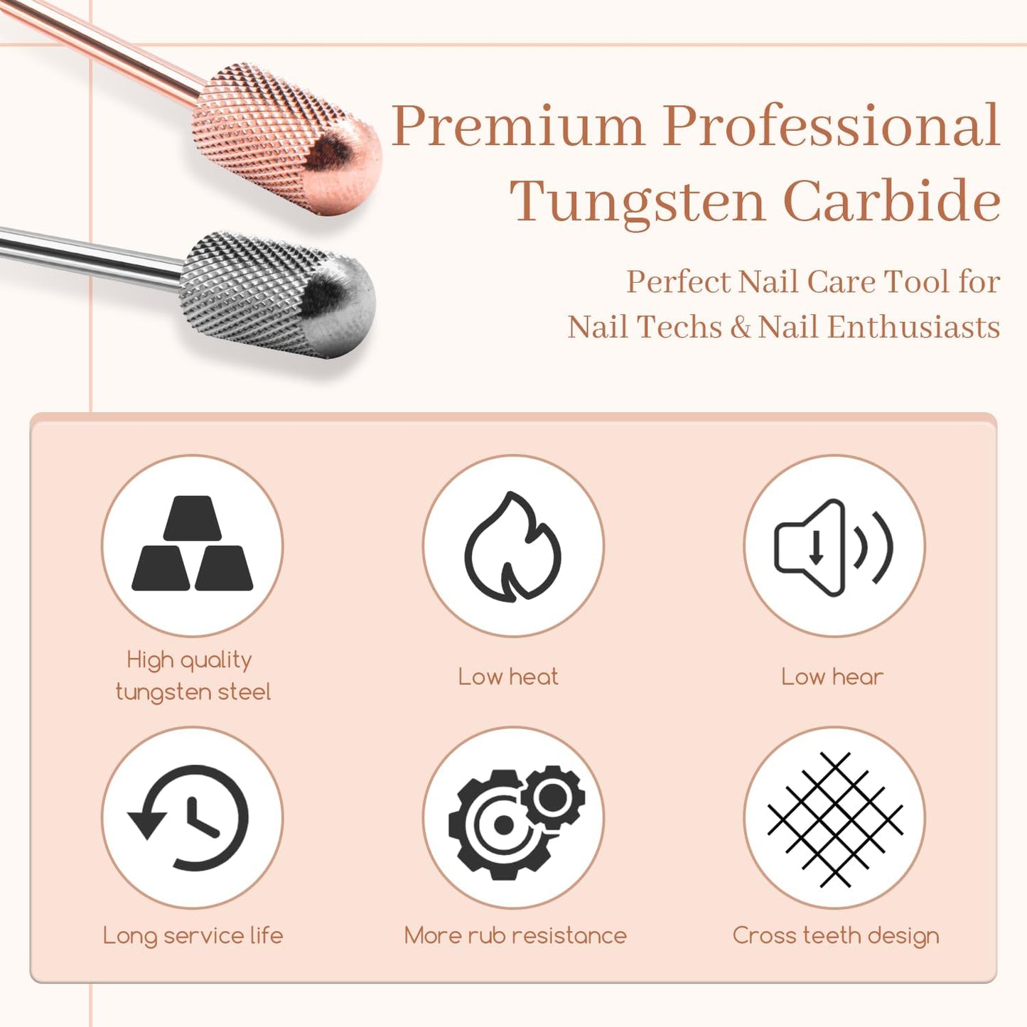 Nail Drill Bits, 2PCS Safety Bits for Nail Drill, Tungsten Carbide Bits, 3/32" Electric Drill Bits Set for Acrylic, Gel Nails, Large Barrel Fine Nail Bits for Salon Experienced