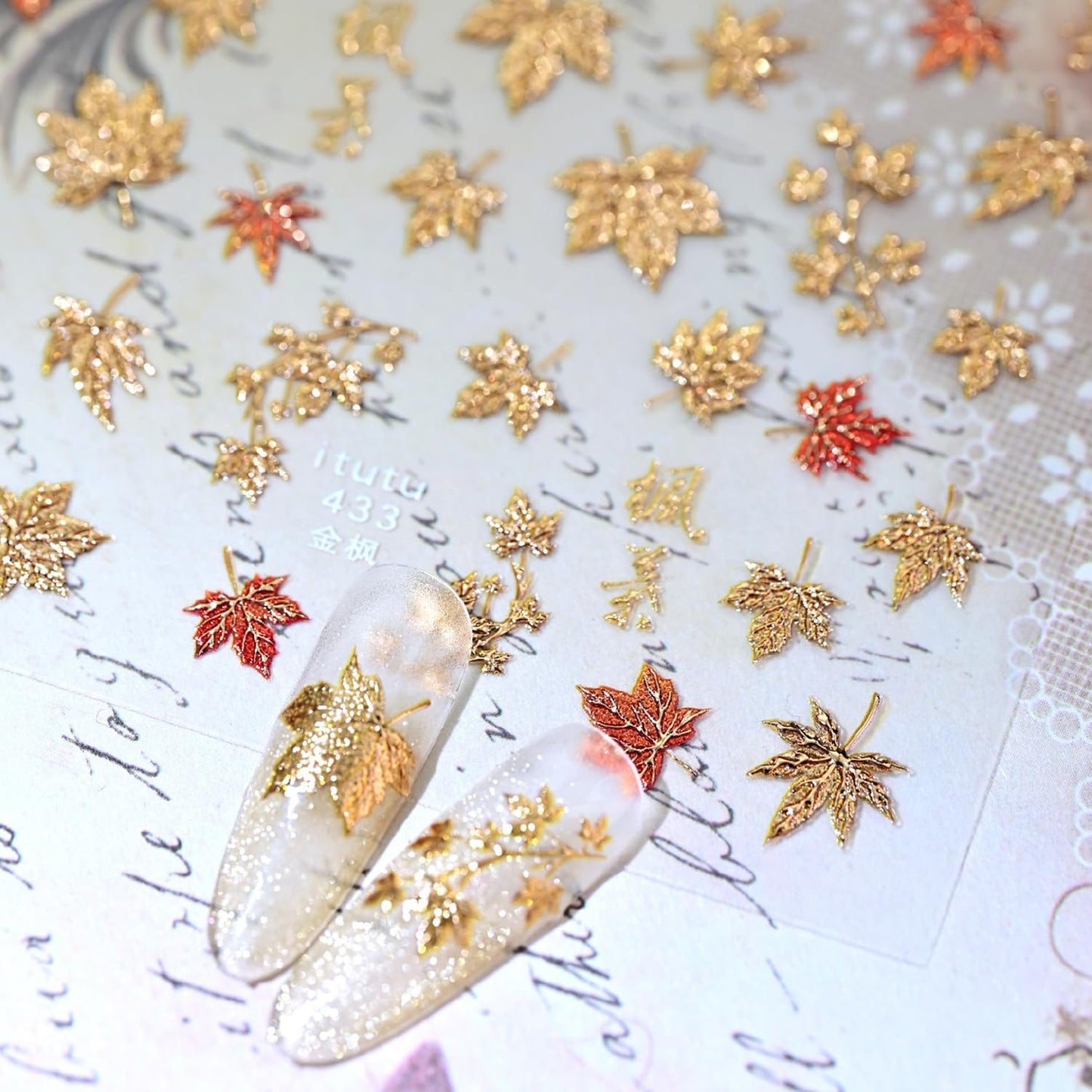 1 Sheets Thanksgiving Nail Stickers for Nails Art Autumn Maple Leaf Nail Decals 5D Self-Adhesive Red Gold Embossed Maple Leaves Nail Decoration Shiny Fall Nail Art Stickers for Women Nail Designs
