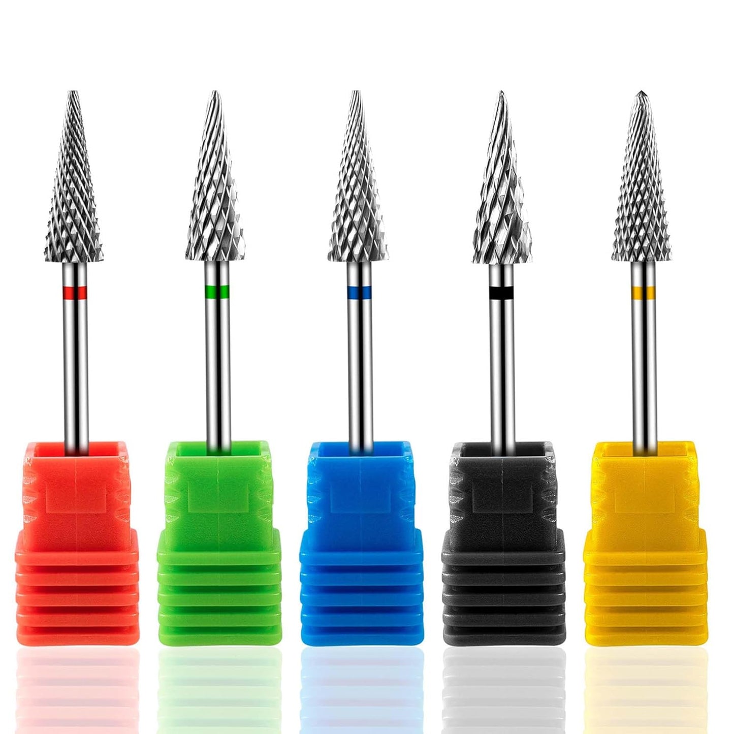 Yakamoz 5Pcs Tapered Nib Nail Drill Bits Set - 3/32’’ Carbide Tungsten Safety Electric Nail File for Remove Cuticle Gel Polishing, Manicure and Pedicure (XC, C, M, XF, F)