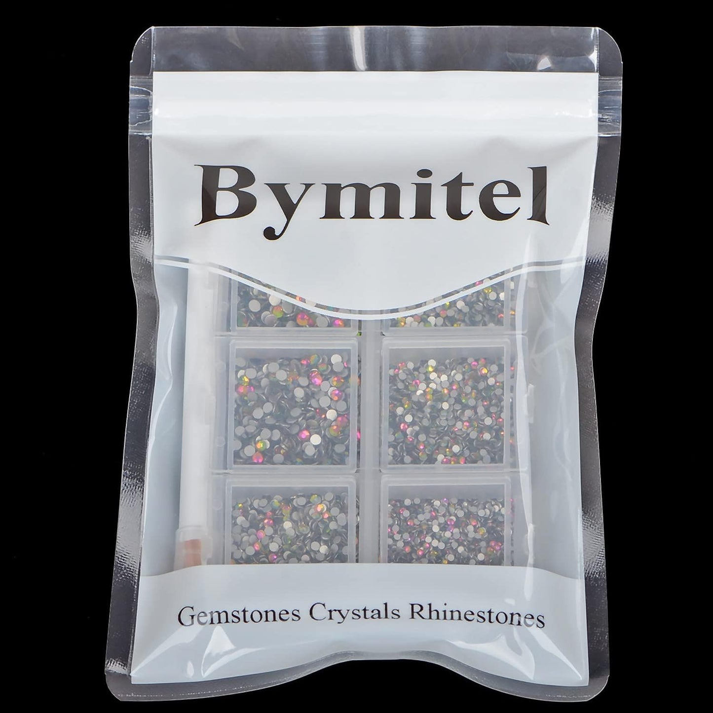 Bymitel 7200 Pieces 6 Mixed Sizes Glue Fix on Glass Rhinestones Round Crystal Gems Flatback for DIY Jewelry Making with one Picking Pen(6-Sizes 7200PCS, Vitrail Medium)