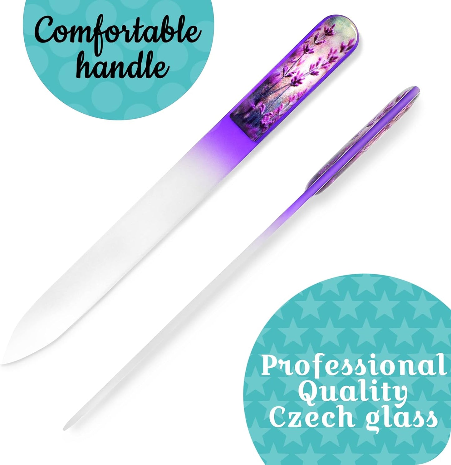 GLADZY 3D Czech Glass Nail File with Case – Crystal Nail File for Natural Nails, Double Sided Dual Grit Coarse & Smooth Etched Surface, Comfort 3D Grip Handle, Professional Manicure Tool, Made in EU