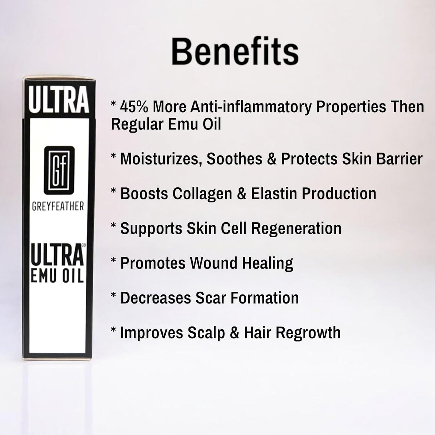 Greyfeather Ultra Emu Oil – 45% More Anti-Inflammatory Properties | Deep Moisturizer for Skin, Hair & Nails | Supports Wound Healing, Reduces Scars, Soothes Irritations, Boosts Collagen & Hair Growth