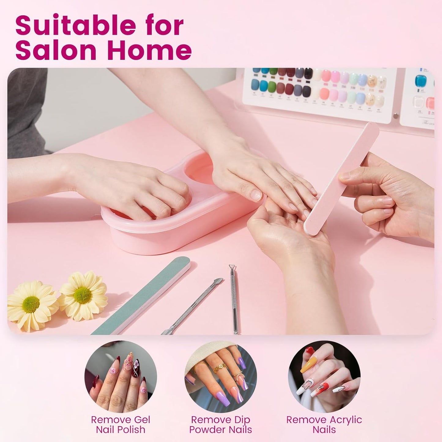 Quaferen Dual Nail Soaking Bowl: 3nd Generation 2-in-1 Manicure Bowl Acetone Proof for Women, Time-Saving Soak Off Gel Nail Polish Dip Powder Acrylic Removal Kit for Salon Home (Normal Size, Pink)