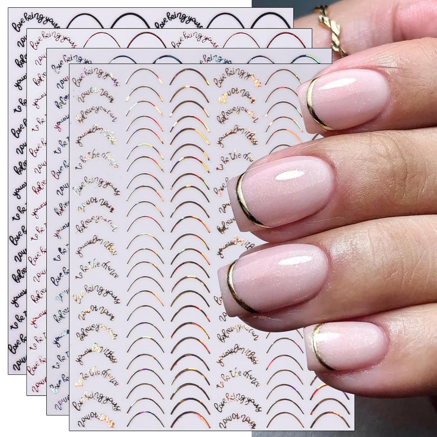 JMEOWIO 9 Sheets French Tip Line Nail Art Stickers Decals Self-Adhesive Pegatinas Uñas Colorful Nail Supplies Nail Art Design Decoration Accessories