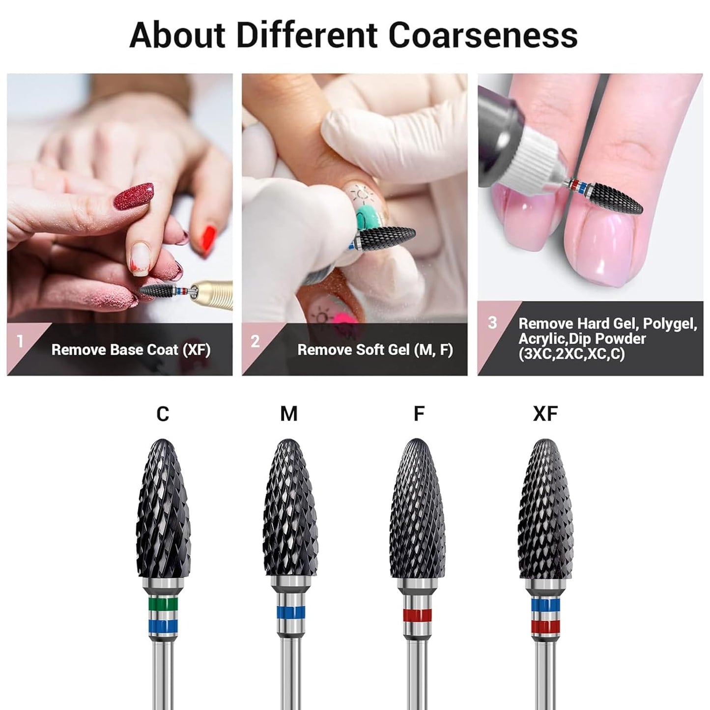 MelodySusie Ceramic Nail Drill Bit, 3/32'' (2.35mm) Professional Acrylic Nail File Flame Drill Bit for Manicure Pedicure Cuticle Gel Nail Polishing, Beginners Bits, Black, Series Bit-S, Medium