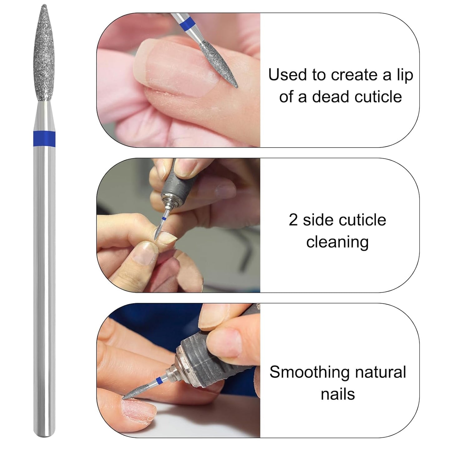Cuticle Nail Drill Bit, Nail Drill Bits Professional Diamond Bits for Nails Nail Buffer Bit Nail Trimer, Under Nail Cleaner Cuticle Remover Nail Prepare, Nail Supplies for Nail Techs (Medium)