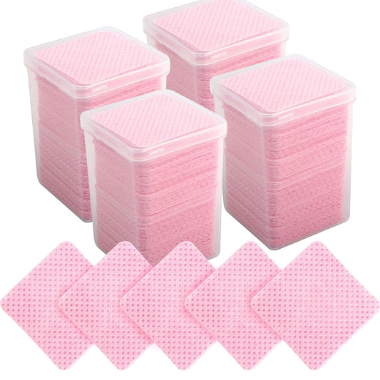 800 PCS Lint Free Nail Wipes Eyelash Extension Glue Wipes Absorbent Soft Super Non-Woven Fabric Lash Glue Wipes Nail Polish Remover Wipes for Lash Extension Supplies（Pink