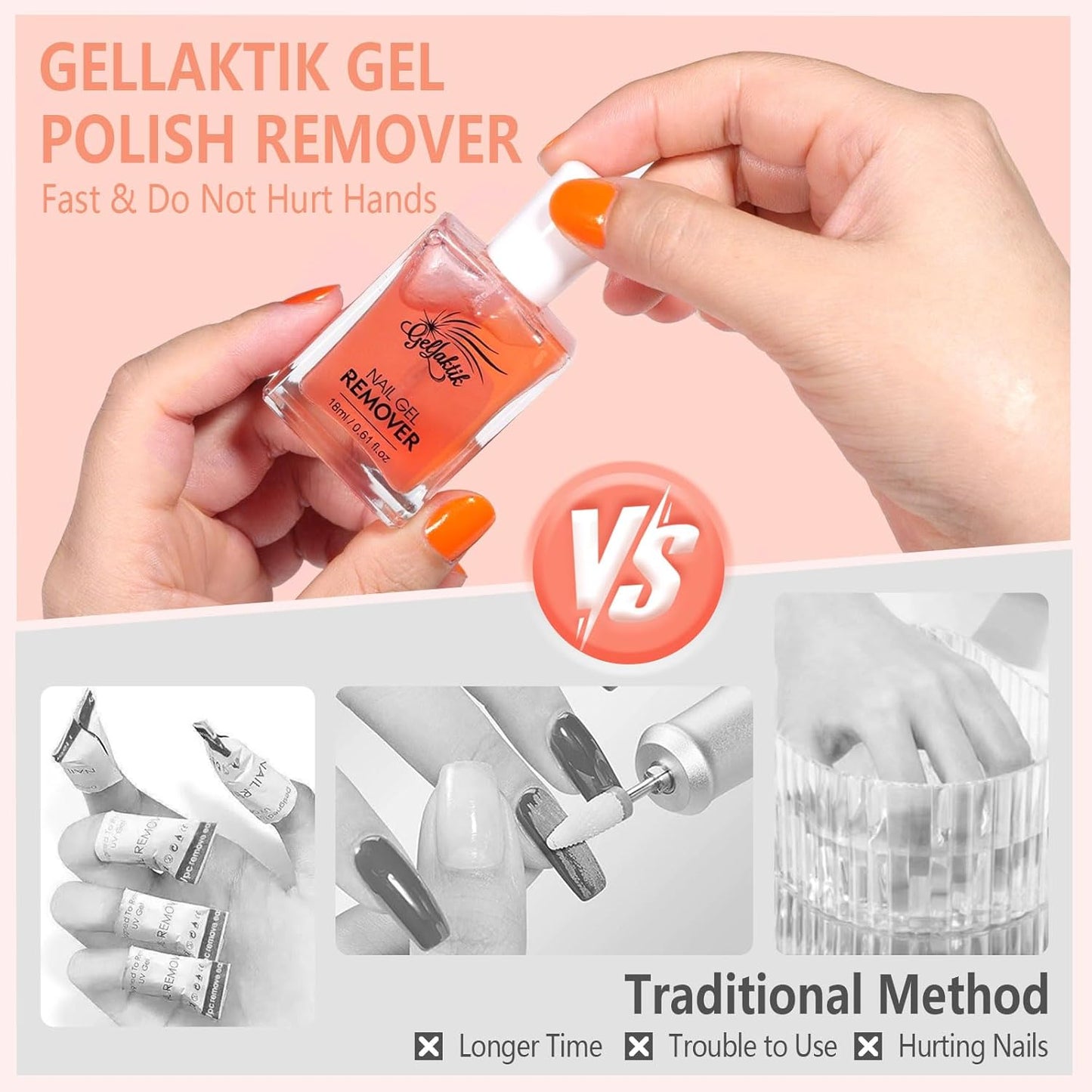 Gel Polish Remover Kit, 18ml×3 Set with Cuticle Oil & Liquid Latex Tape, No Soaking, Wrapping Required, Removes Gel Nails in 3-5 Mins, Includes Nail Pusher & File for Complete Nail Care