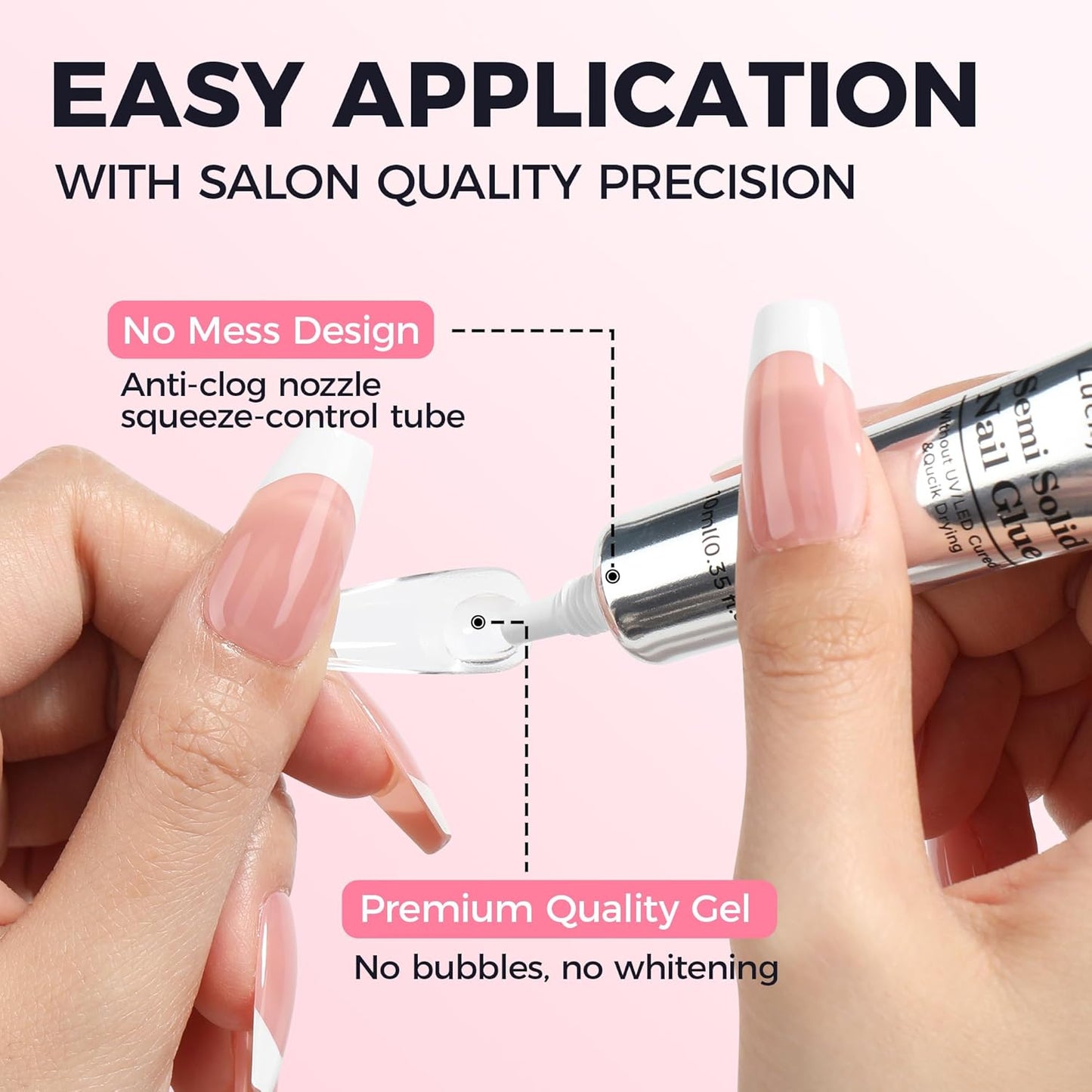 Super Strong Nail Glue for Press On Nails: 10g Semi Nail Glue with 12ml Glue Remover Kit, Quick Dry, No UV Lamp Needed with Gentle Non-Acetone Remover, Long Lasting for Acrylic Fake Nails Tips