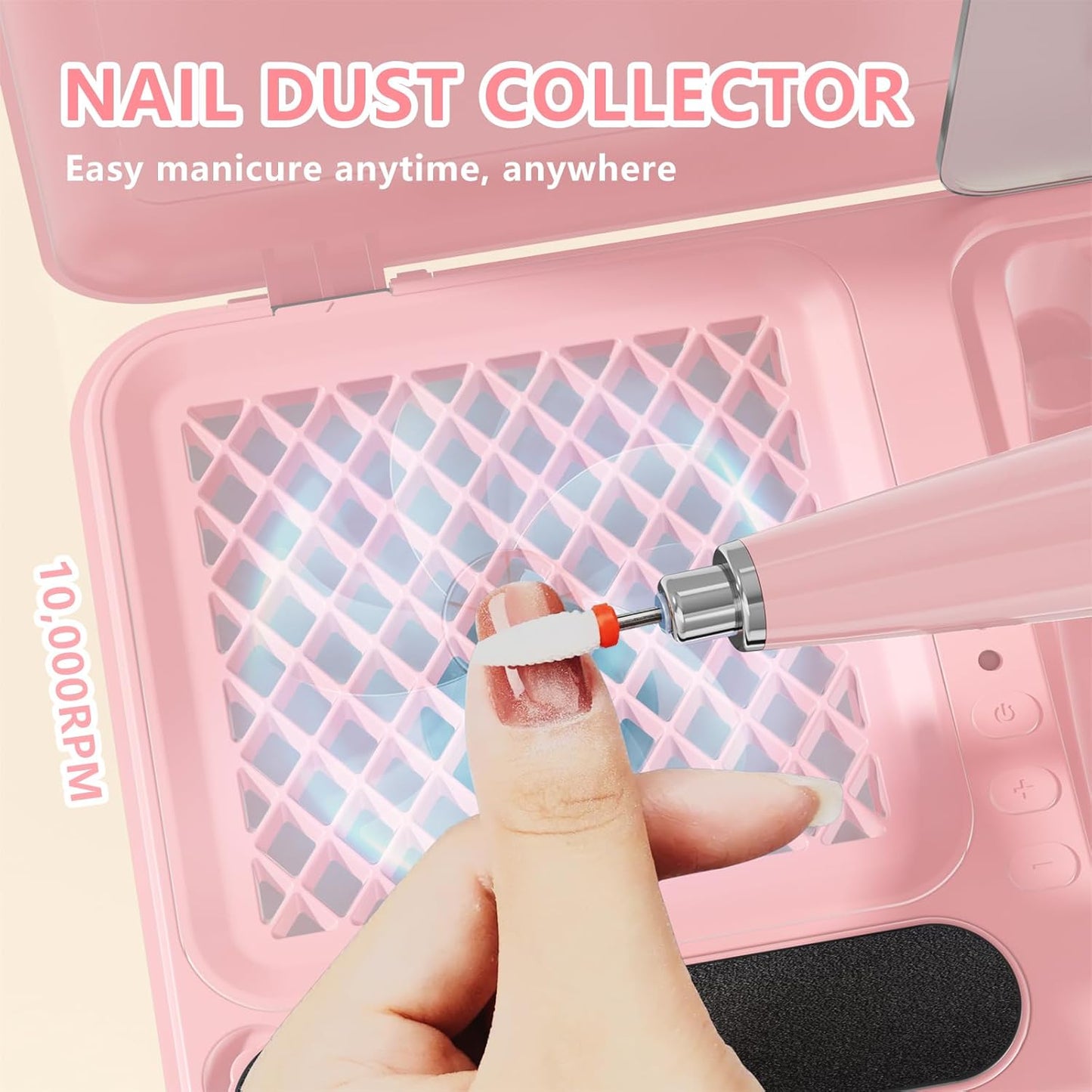 Nail Dust Collector Electric Nail Drill Kit, Vacuum Nail Fan Dust Collector with Reusable Filter Cloth, Portable Nail Drill Machine Kit for Acrylic Nail Polishing, Salon and Home