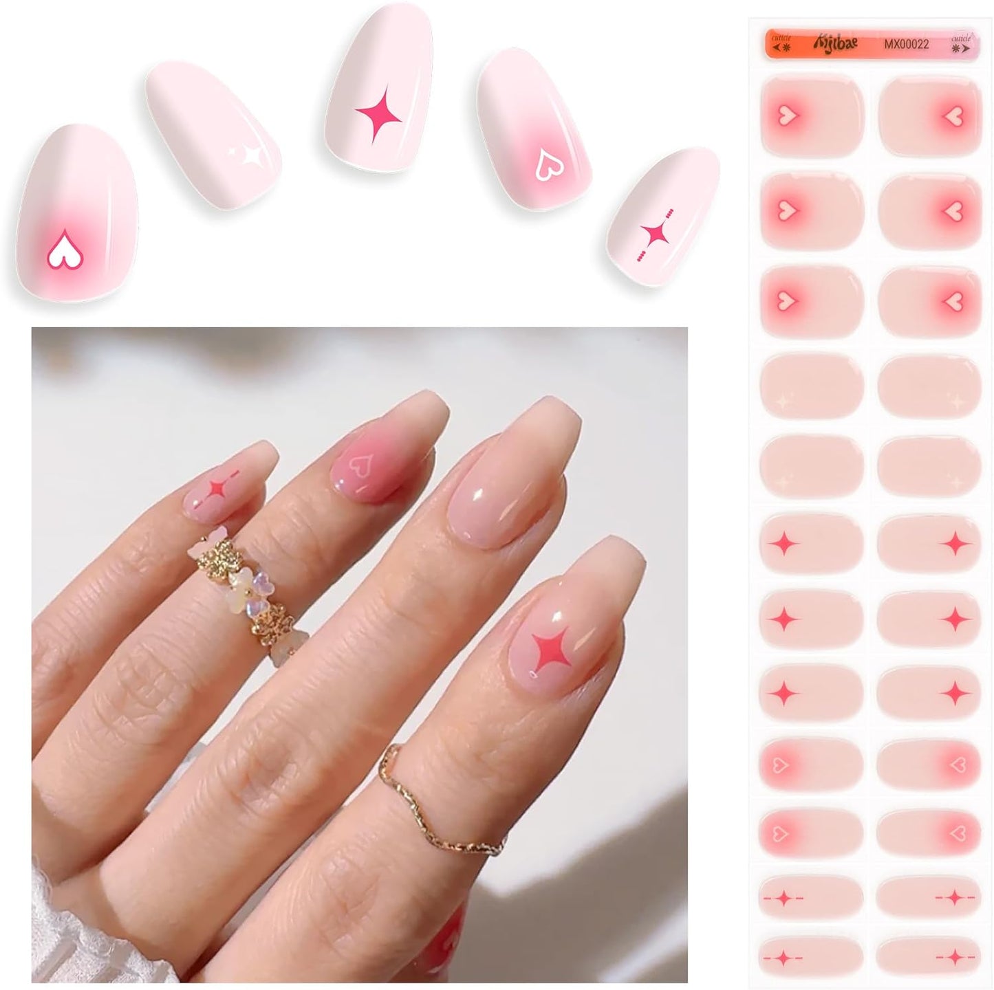 60% Semi-Cured Gel Nail Strips Kit (lover girl) – Long Lasting, Easy to Apply Premium Gel Strips Set, 24 pcs, Includes 2 Prep Pads, Nail File, Cuticle Stick