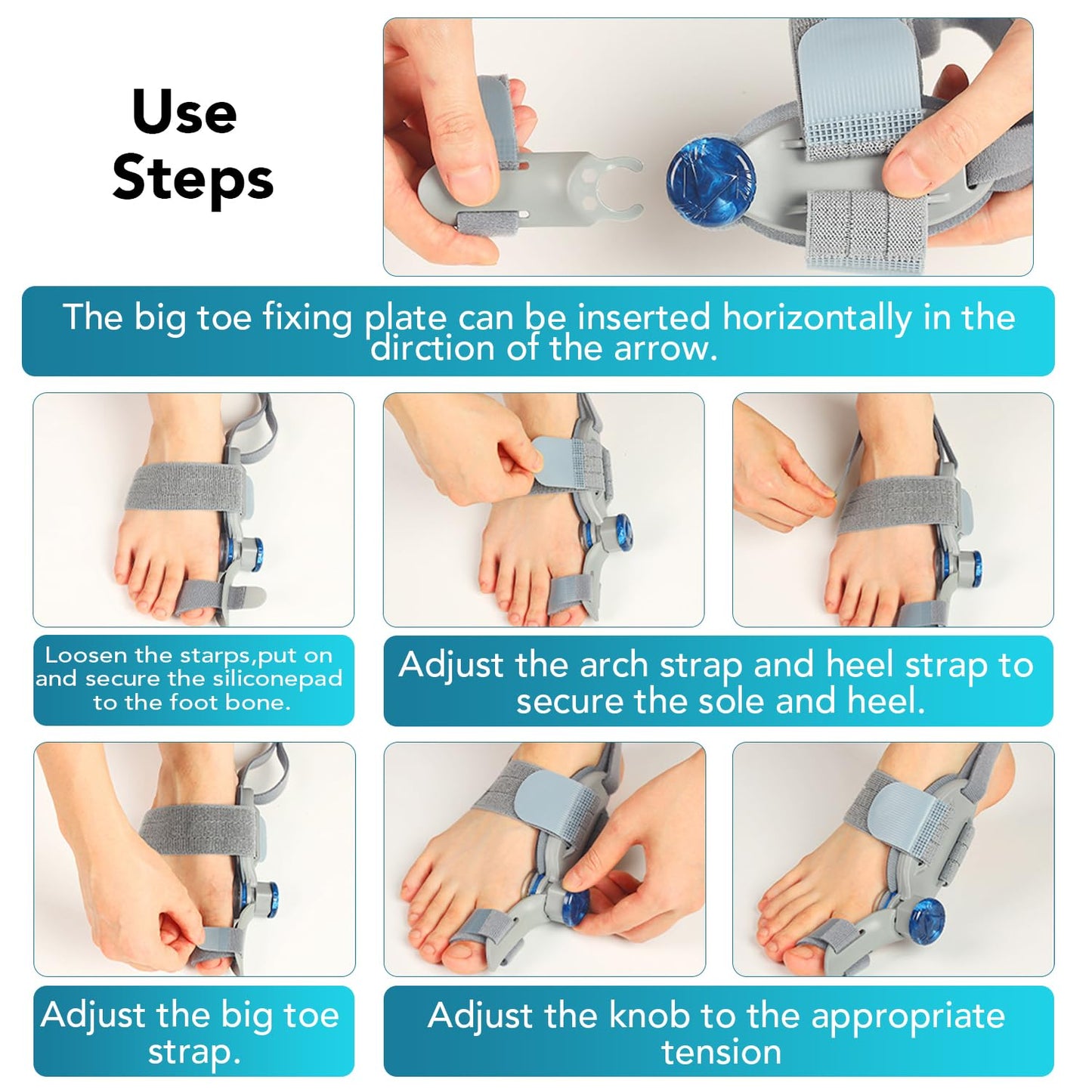 Bunion Corrector for Women Big Toe, Upgraded Adjustable Fix Bunion Relief, Men Big Toe Separator with Soft Gel Pad for Left/Right Feet Fit for All Foot Sizes (Gray 1Pcs)