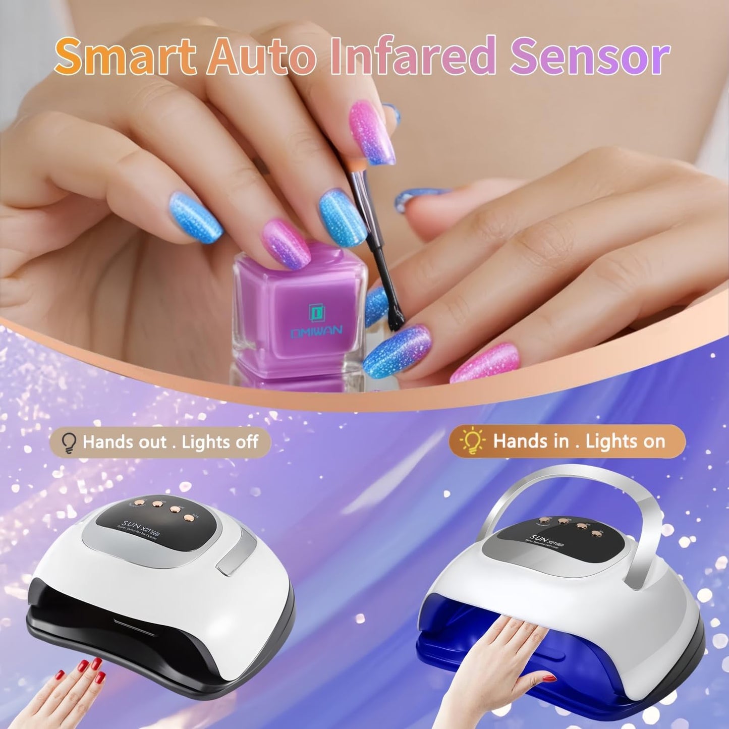 UV LED Nail Lamp with 72 Beads, 320W Nail Curing Lamps for Gel Polish with Automatic Sensor/4 Timer Setting,Led Nail Dryer, Professional Nail Art Drying Tools for Fingernail and Toenail.