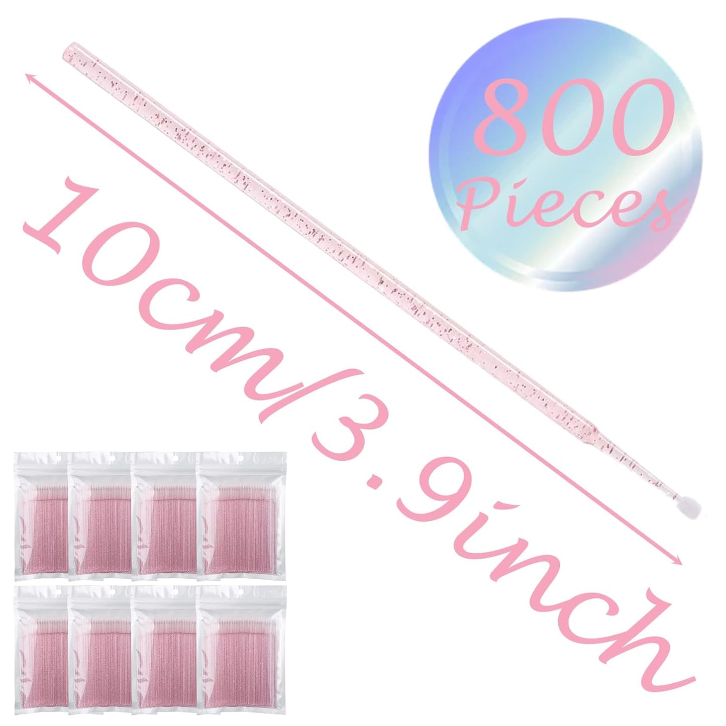 800 Pieces Microswabs for Eyelash Extensions, 10CM Lash Cotton Swabs, Microfiber Wands Brush for Lash Removal, Clean Mascara (Simple Packaging)-(Crystal Pink)