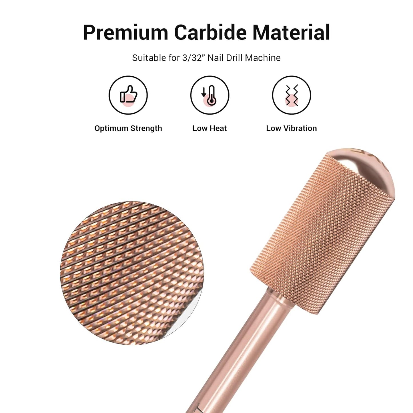 MelodySusie Safety Nail Drill Bits, 3/32'' Smooth Round Top Large Barrel Carbide Bits, Suitable for Manicure Pedicure Cuticle Gel Polishing, Beginners Bits, Rose Gold, Series Bit-S, Double Fine