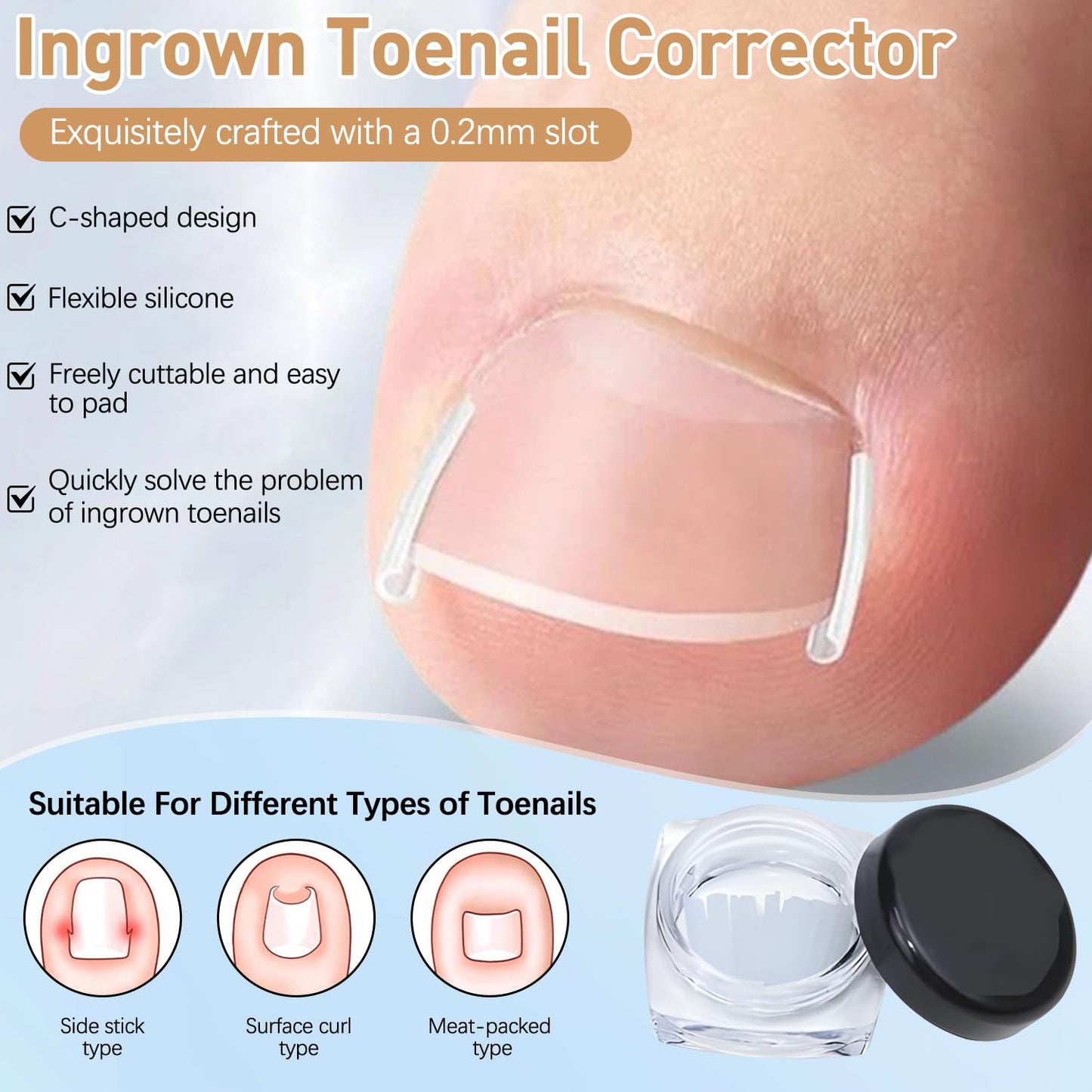 Professional Ingrown Toenail Set with Breathable Ingrown Toenail Strips, Curved Toenails Corrector Patch, Painless File and Lifter Pedicure Tools