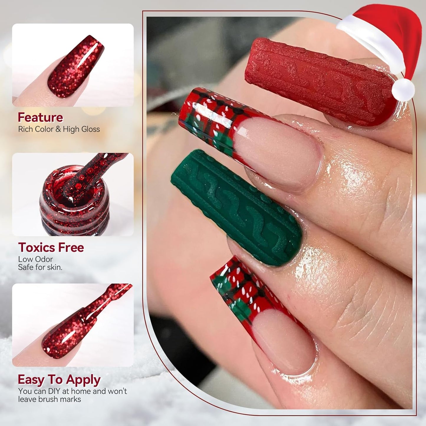Born Pretty Christmas Gel Nail Polish Sparkle Glitter Green Red Gold Fall Winter Gel Polish Dark Green Burgundy Wine Red Gel Polish Set Nail Art Design Christmas Gift