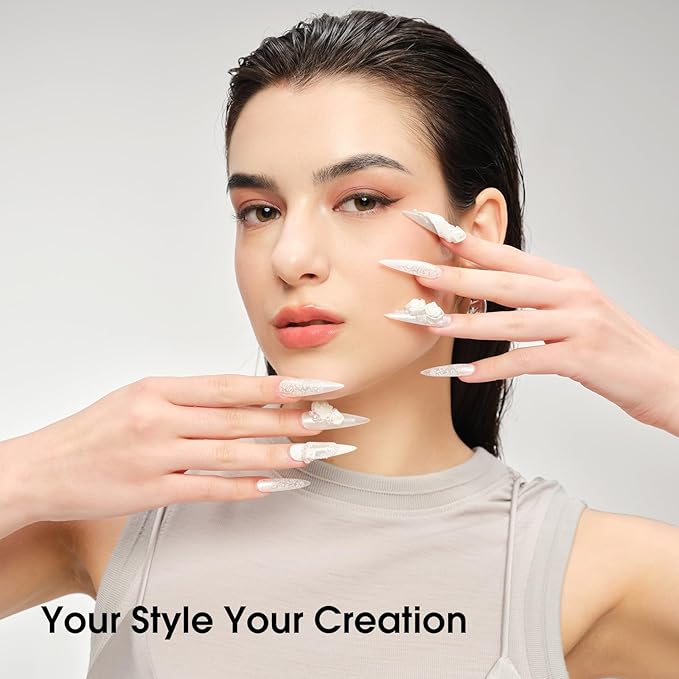 VENALISA 10 ML White Gel Nail Polish Set with DIY Nail tips Kit, 5Pcs White Blue Baby Pink Red Glittle Pastel Gel Polish Color High Gloss Soak Off U V Nail Manicure Salon DIY