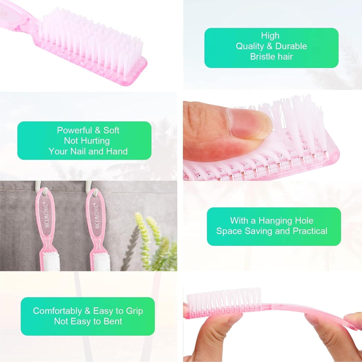 NICEMOVIC 30Pcs Bulk Nail Brush for Cleaning Fingernails, Handle Grip Nail Scrubber Brush, Hand Fingernail Cleaner Brush Manicure Tools Scrub Cleaning Brushes Use for Toe & Nail Cleaning (Clear Pink)