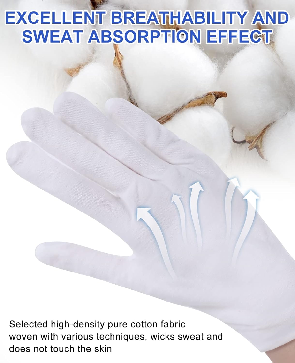12 Pairs of White Cotton Gloves-Breathable and Comfortable Eczema Gloves, Moisturizing Spa Gloves，Jewelry Inspection Gloves，Suitable for Housework, Driving, Archives, Artwork Processing