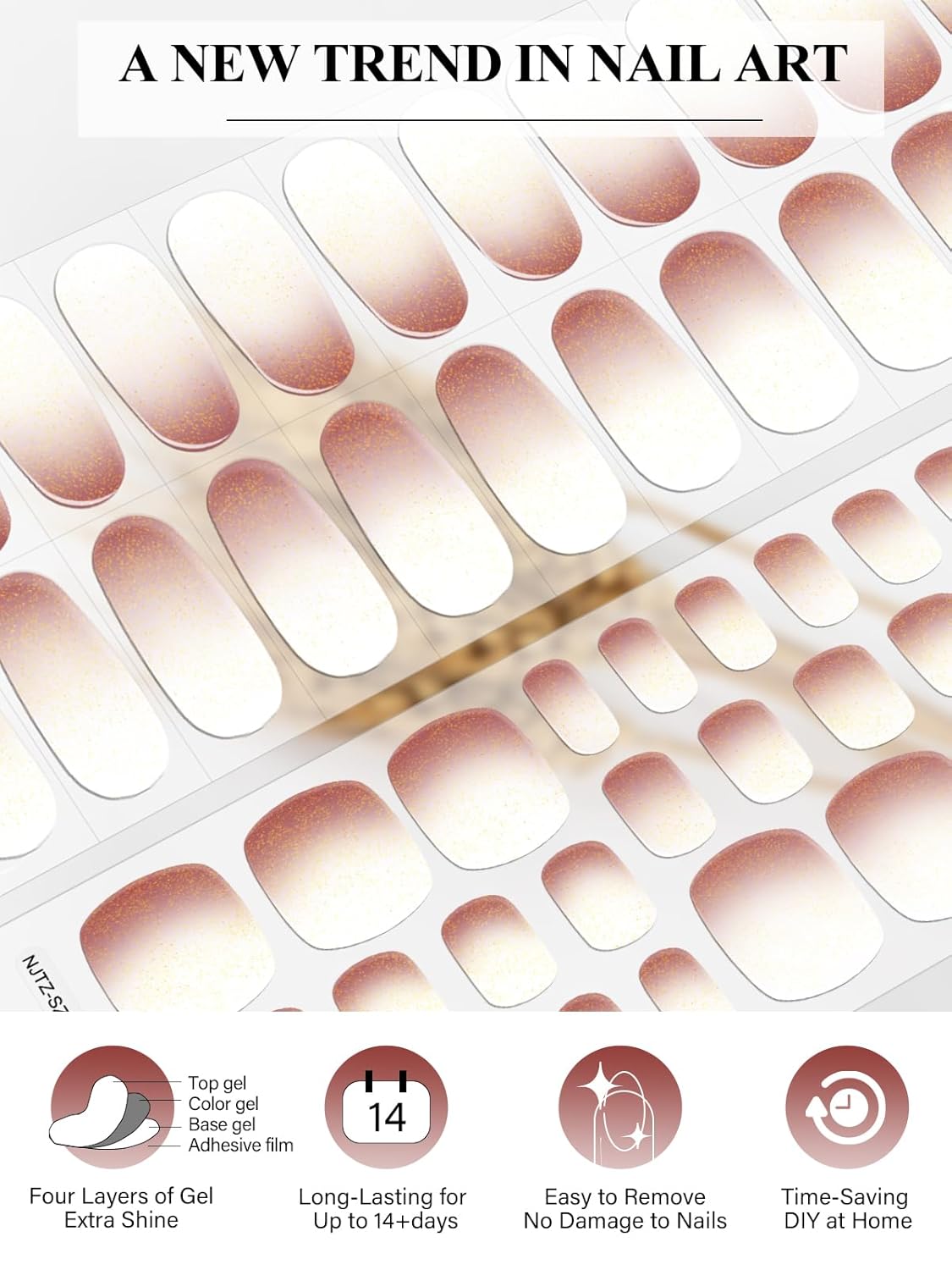 EBANKU 52Pcs Semi-Cured Gel Nail Strips Toes for Toes Real Gel Nail Polish Sticker, Long-Lasting Toenail Stickers Salon Nails at Home Requires UV Light with Nail File&Stick(Chrome )
